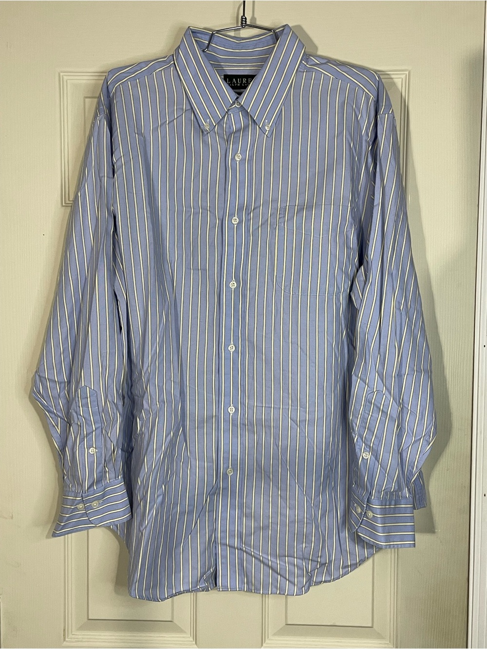 Lauren Ralph Lauren Blue white yellow Stripe Men's Dress Shirt 17.5 34/35